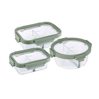 【Snapware康寧密扣】全可拆玻璃保鮮盒三件組(C01)/玻璃上蓋可微波