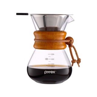 【康寧 Pyrex】 Café 手沖咖啡木柄玻璃壺400ml (附濾網)