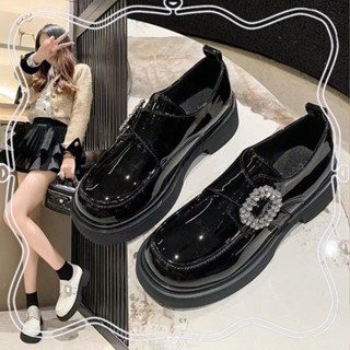 【西西女鞋】貝貝樂加絨厚底樂福鞋女2023秋冬季新款時尚百搭英倫風小皮鞋水鑽