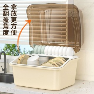 碗盤收納櫃 碗盤瀝水架 碗筷收納盒 碗盤收納箱 特大裝碗筷雙層碗櫃 塑膠帶蓋廚房放碗碟瀝水架 餐具收納盒箱置物架 VXW