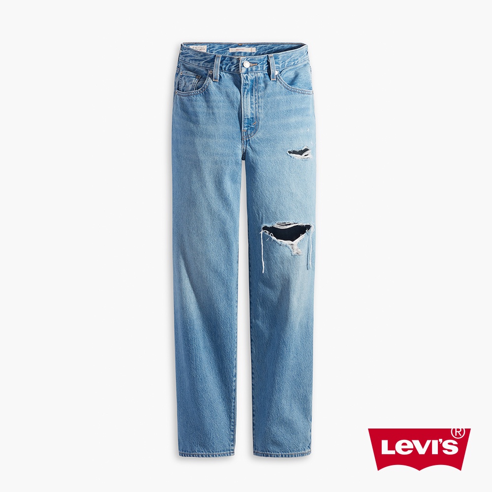 Levis 街頭休閒風中腰寬直筒牛仔長褲 / 精工刷破開口破壞 / 天絲棉 及踝款 女款 A3494-0015 人氣新品