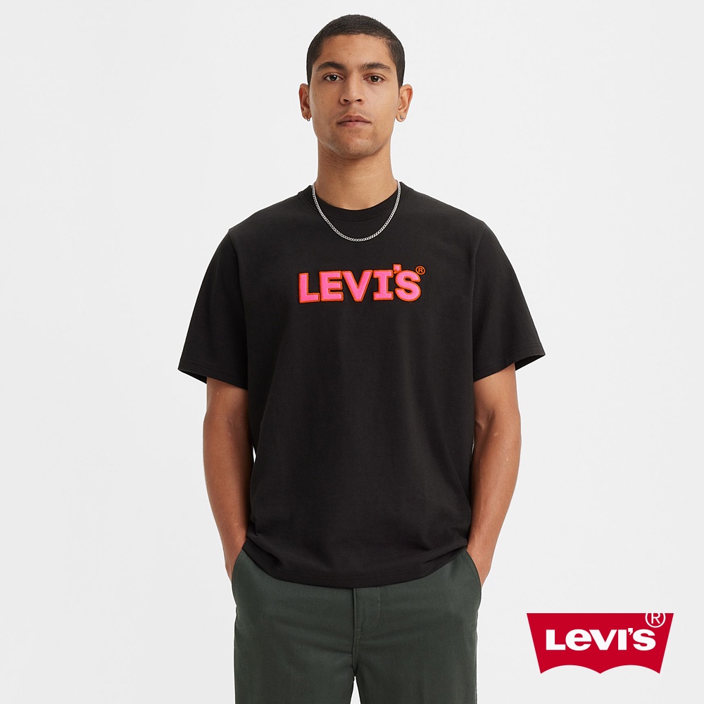 Levis 寬鬆版短袖T恤 / 粉紅布章Logo / 寬鬆休閒版型 黑 男款 16143-1022 熱賣單品