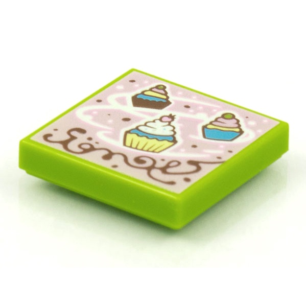 LEGO 樂高 萊姆綠色 2x2 平滑磚 印刷 紙杯蛋糕 杯子蛋糕 圖案 3068bpb1618
