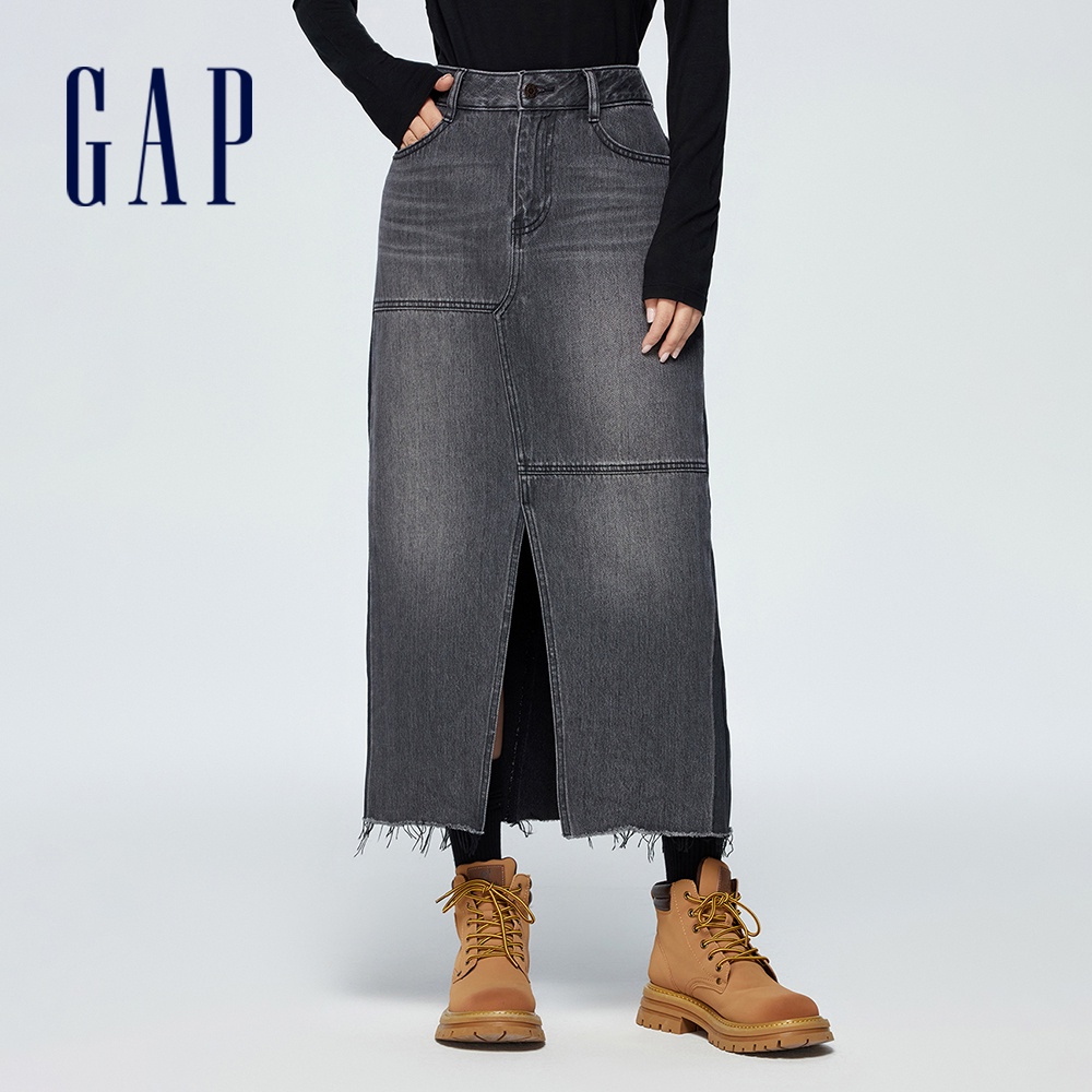 Gap 女裝 牛仔長裙-黑灰色(874444)