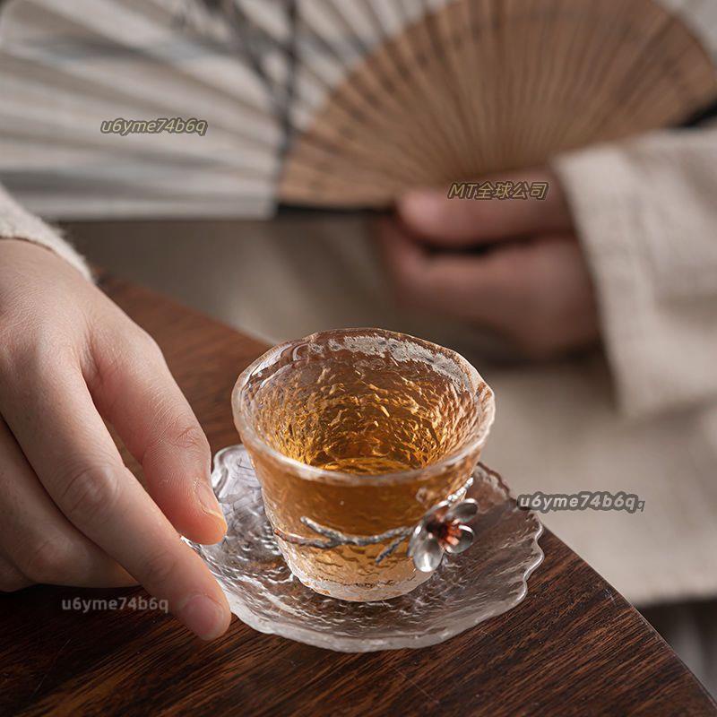 «彩色茶杯»  沁物玻璃茶杯梅花主人杯加厚耐熱小 酒杯 品茗杯功夫單杯貼錫日式