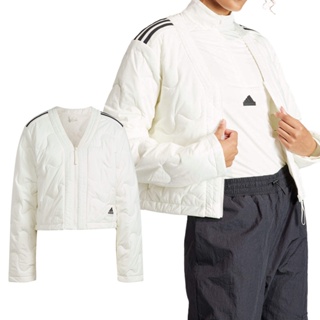 Adidas W NUGANIC INS J 女款 白色 休閒 穿搭 冬季 保暖 V領 外套 IS1260