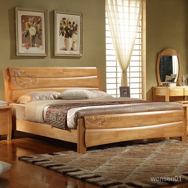 【文森居傢】【免運】現代中式實木床1.5米1.8米雙人床橡膠木套房高箱儲物婚床