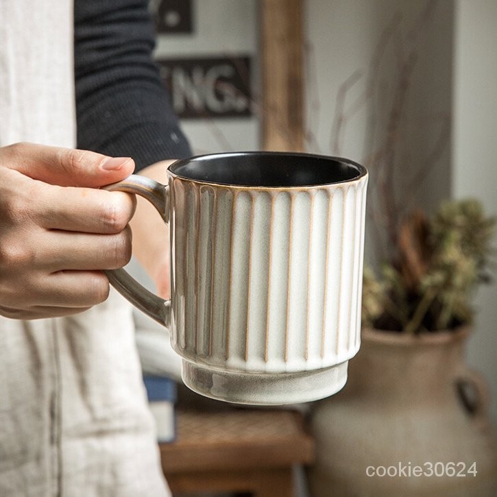 【500ml】歐式復古大容量 豎紋馬克杯家用陶瓷喝水杯可微波早期咖啡杯  NMXL