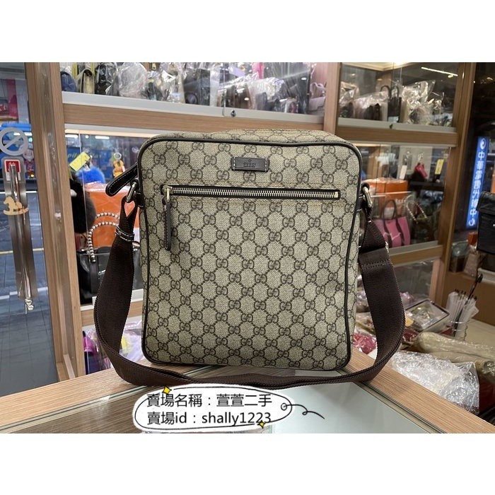 筱筱二手店GUCCI 古馳 咖啡色皮革拼PVC 拉鍊斜背包書包直式日字包郵差包 男用 201448斜背包斜挎包單肩