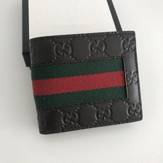 GUCCI 經典 LOGO 綠紅綠 織帶 牛皮 短夾 皮夾 408829 有現貨