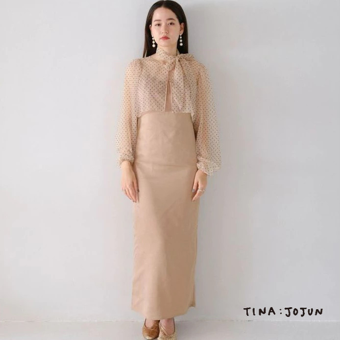 TINA：JOJUN 點點網紗澎袖外套+細肩帶連身裙 全2色 日系 單品｜tnj312-0534【2】