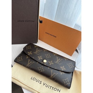 二手～*真品LOUIS VUITTON 經典monogram 咖啡紅色夾層 長夾 皮夾