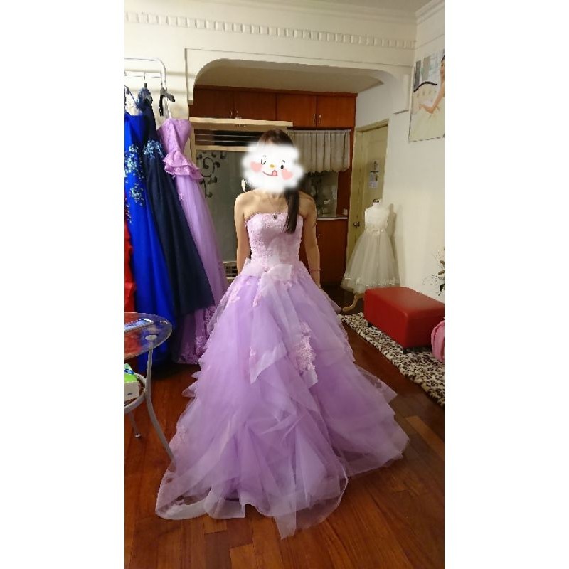 汐止二手婚紗禮服拍賣 紫色層次禮服