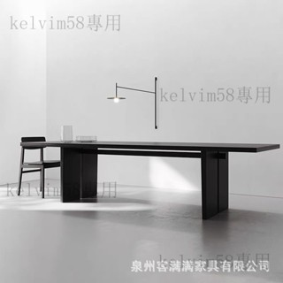 廠傢直銷（發票）極簡實木長條桌簡約工業風辦公桌黑色原木大闆桌現代會議桌工作臺