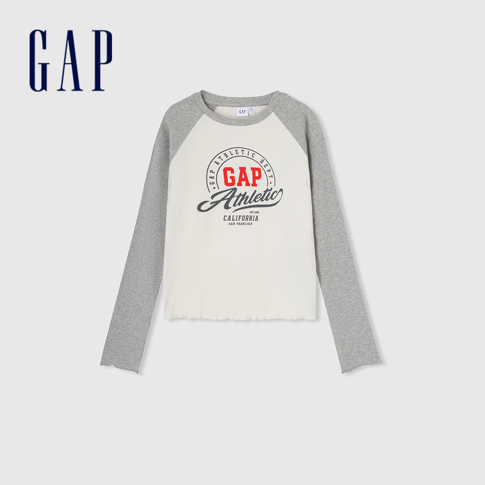 Gap 女裝 Logo印花圓領長袖T恤-白色(888456)