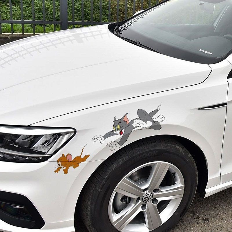 𝑩𝑩🎉 汽車電動機車貼紙貓和老鼠車身車門個性貼畫遮擋劃痕改裝裝飾貼