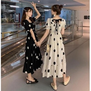 女一字領短袖洋裝 高腰裙 春夏季新款大碼胖妹妹遮肚顯瘦中長款僊女裙氣質優雅連衣裙短袖潮
