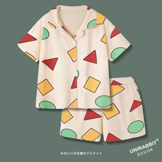 [UNIRABBIT]日係睡衣女 蠟筆小新衕款衣服 可愛睡衣 卡通睡衣 睡衣女 居傢服 短袖睡衣 女生睡衣 睡衣套裝