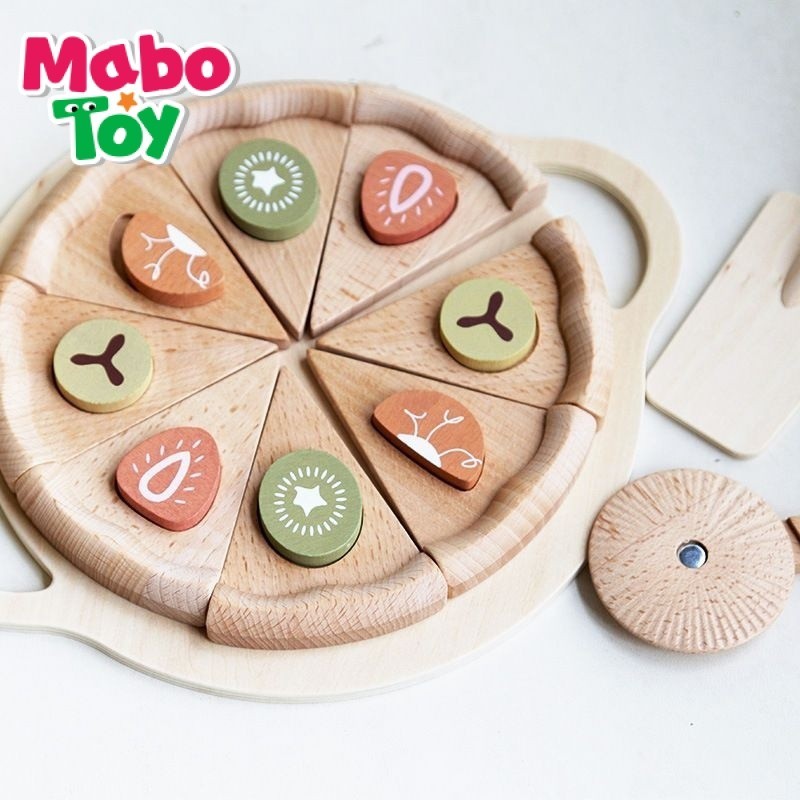 MaboToy兒童木製仿真水果蔬菜披薩切切樂 幼兒園過傢傢廚房234嵗益智玩具 ILW3