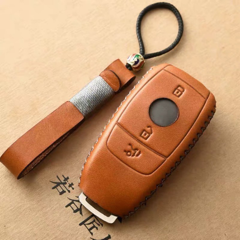 適用於鑰匙皮套只玩牛皮 賓士感應鑰匙皮套 精美工藝 BENZ E200 E220 E250 S350 S450鑰匙保護殼
