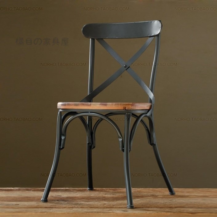 LOFT美式工業風鐵藝餐椅 餐廳餐椅 復古做舊實木餐桌椅交叉靠背椅子