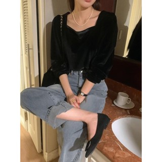 【Codibook】韓國 frenchaube 氣質風黑色絲絨感後綁帶上衣［預購］襯衫 女裝