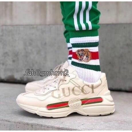 二手現貨 Gucci Rhyton logo 復古 經典厚底老爹鞋 象牙米白色 528892 免運