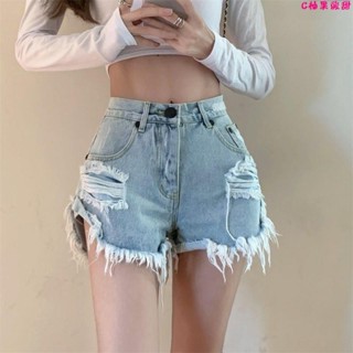 短褲🎀ins性感低腰牛仔短褲女夏裝毛邊褲2024新款韓版寬松破洞a字闊腿褲