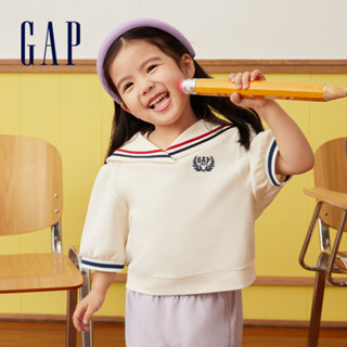 Gap 女幼童裝 Logo印花翻領短袖T恤-白色(890342)