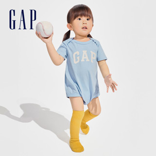 Gap 嬰兒裝 Logo純棉圓領短袖包屁衣-藍色(891712)