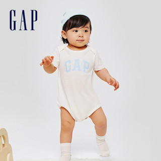 Gap 嬰兒裝 Logo純棉圓領短袖包屁衣-白色(891712)