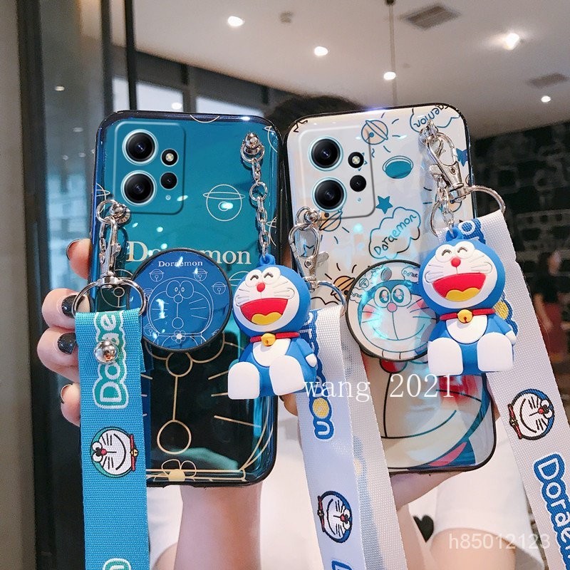 Redmi 12C Note12 12 Pro  Plus 5G 手機殼藍光可愛哆啦A夢卡通外殼帶支架娃娃掛繩背包式軟殼
