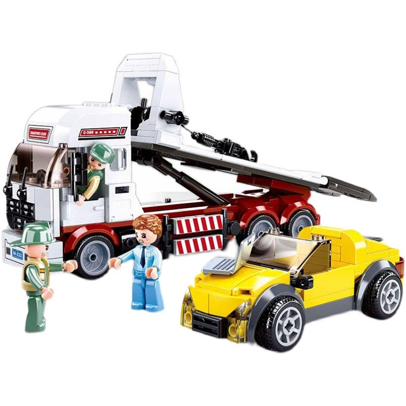 卡車拼裝玩具樂高城市平板車運輸車兼容小魯班積木汽雙層拖車重型