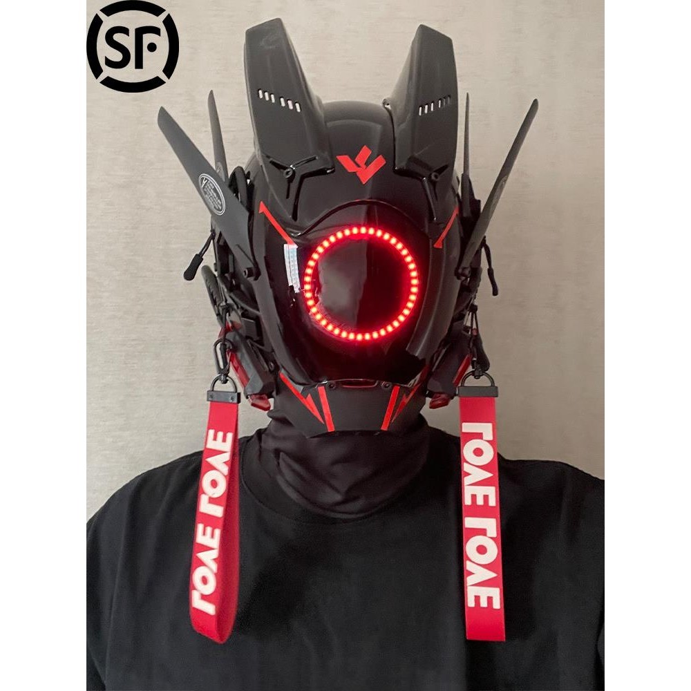 賽博朋克面具原創戰術面罩鐵血戰士發光假面騎士頭盔cos科技機能頭套新品