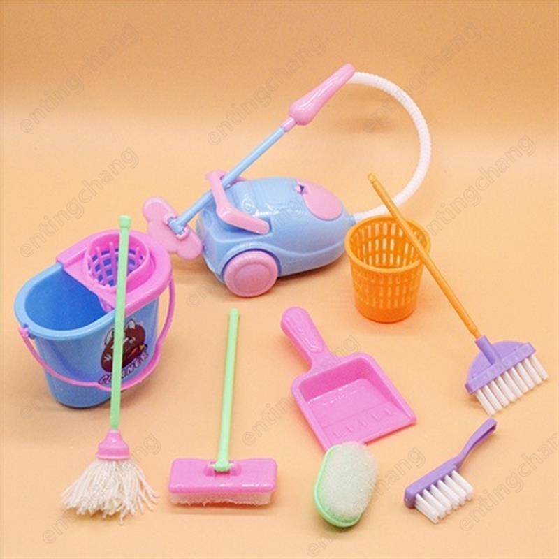 免運 台灣出貨芭比娃娃居家清潔玩具 女孩玩具過家家清潔掃把 吸塵器 親子玩具