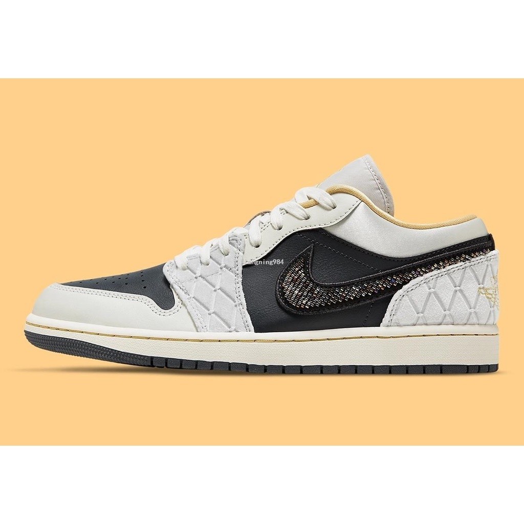 Nike Air Jordan 1 Low Beaded 黑灰 綢緞 休閒滑板鞋DV1762-001