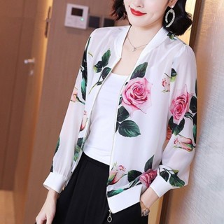 防曬衣雪紡棒球服女2023夏季新款休閒印花時尚加大碼開衫短外套女大尺碼 開衫 防曬衣 長袖寬鬆女 大碼 85公斤 5xl