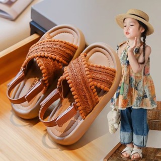 💕洋洋兒童店💕 女童涼鞋 兒童涼鞋 兒童女童涼鞋編織海邊沙灘鞋 夏季小女孩軟底公主風寶寶休閒鞋 女童沙灘鞋 女童鞋子