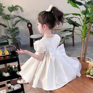 MOMOKO 兒童洋裝 女童連身裙 白色公主裙 女童夏裝 2024新款兒童短袖薄款洋氣女孩裙子寶寶白色連衣裙