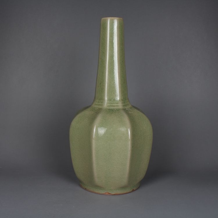 宋越窯祕色瓷青釉花瓶 古玩古董陶瓷器 仿古收藏品擺件