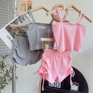 Lovelg baby🌷女童套裝夏裝韓國童裝時髦洋氣純色吊帶背心短褲網紅女寶寶兩件套