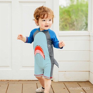 比基尼💖兒童泳衣男童女童連體鯊魚防曬幼兒嬰兒小童寶寶1-3嵗長袖遊泳裝 HW8R