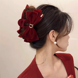 抓夾 髮夾 雙面絲絨大蝴蝶結抓夾後腦勺女黑色高階感氣質發夾秋冬新款鯊魚夾
