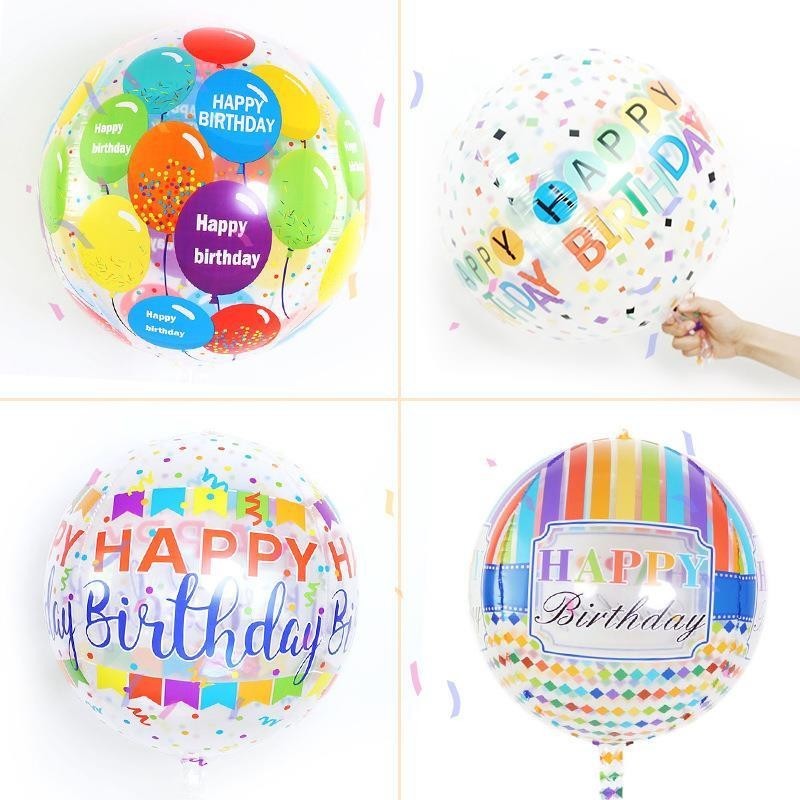 22-inch transparent happy birthday 4D balloon spherical tran