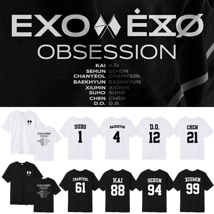 KPOP exo專輯OBSESSION周邊應援打歌衣服同款短袖T恤夏季純棉印花上衣