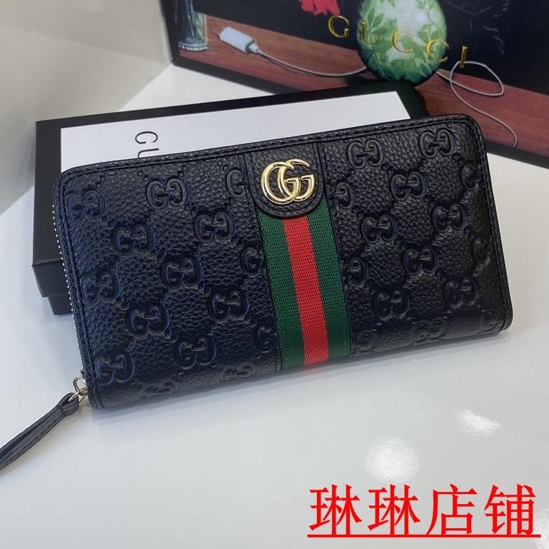 （琳琳二手）*真皮GUCCI皮夾 長夾 錢包 零錢包 多卡位 鈔票夾 長皮夾 經典壓紋 男用長夾 進口牛皮2ML