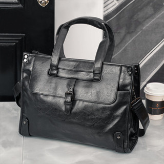新款商務手提包男士韓版公文包大容量單肩包軟皮電腦包旅行包公事包 筆電包 電腦包 隨行包 手提包
