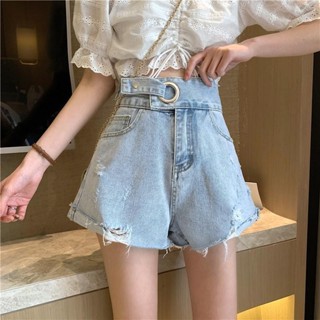 【Wik】 牛仔短褲女 短褲女 牛仔寬褲 牛仔褲女 夏季韓版新款設計感小眾高腰顯瘦破洞闊腿牛仔短褲女褲子ins