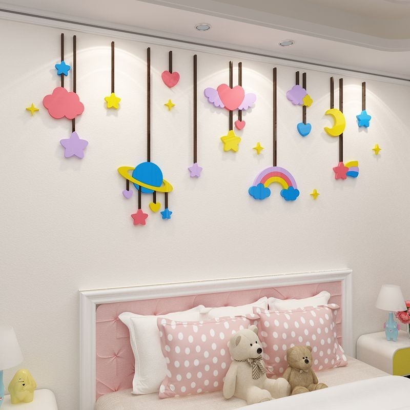 兒童房間佈置公主女孩寶寶嬰兒床頭背景臥室墻麵貼紙裝飾用品 6FJD