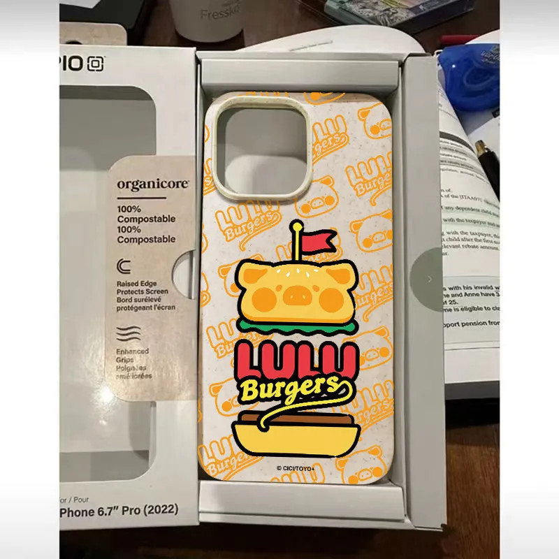 lulu豬漢堡iPhone15/14手機殻13新年小麥殻磨砂軟膠蘋果xs/xr軟殻